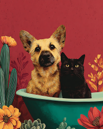 Desert Dog & Cat in Tub Still-Life