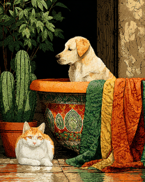 Dog and Cat in Bisbee Arizona Bathroom