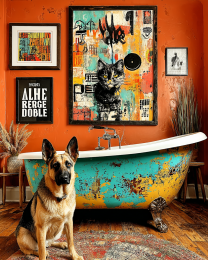 Pop-Art German Shepard by Bathtub