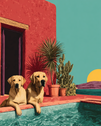 Two Labrador Laying Around a Las Cruces Pool