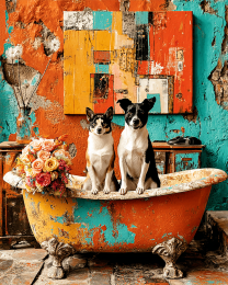 Two Buddies in a Tub with a Bouquet