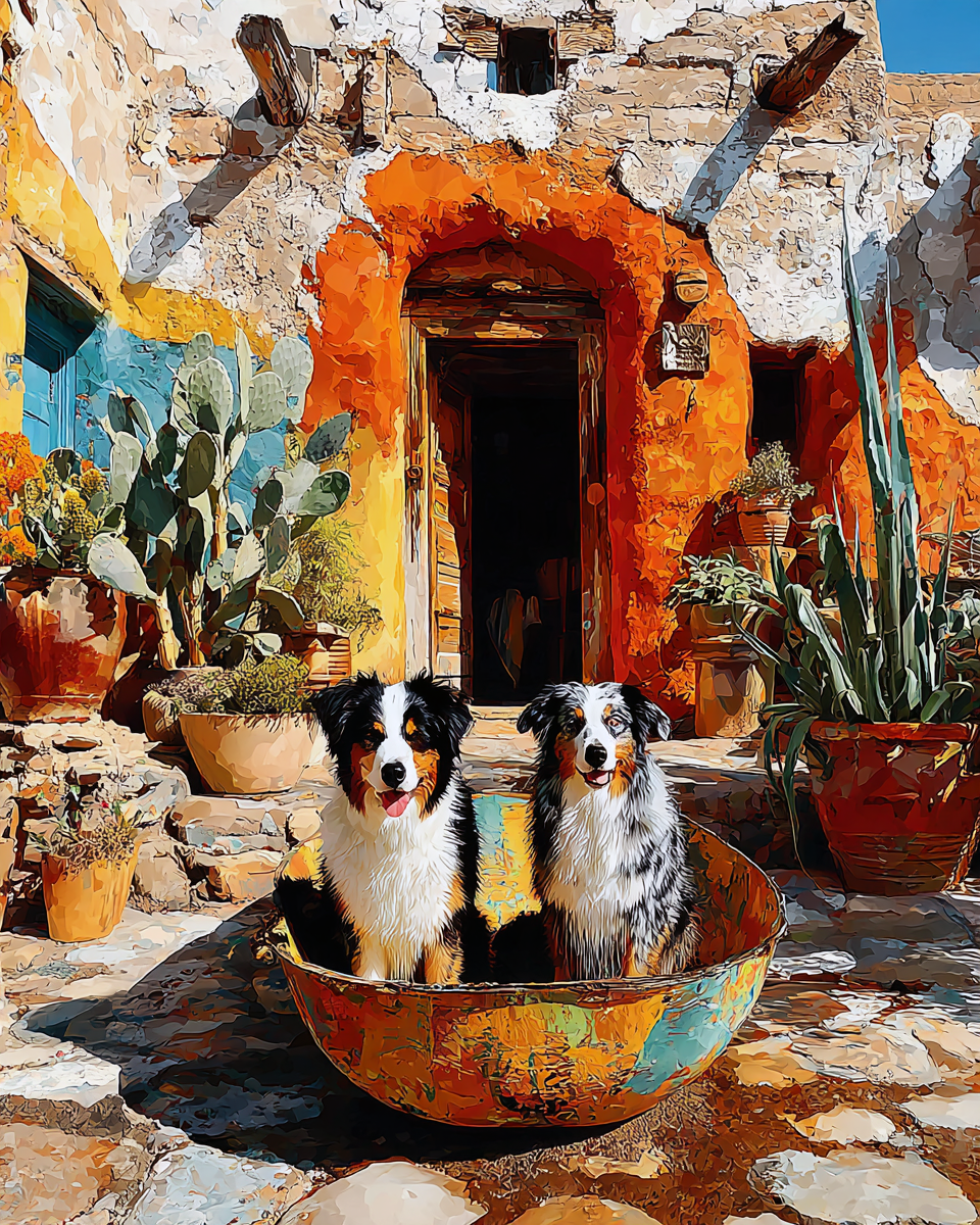Shepards in a Tub in a Taos Courtyard