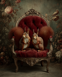Attentive Squirrels in Overstuffed Chair