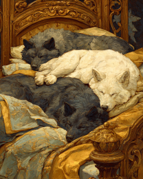 Three Big Dogs on the Bed