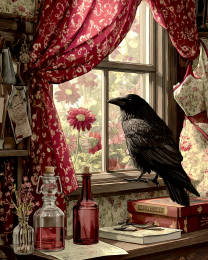 Pet Raven Looking Out Window