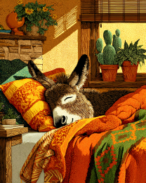 Comfortable Donkey Dozing on Bed