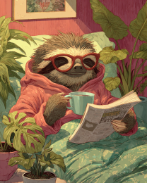 Sloth's Morning Coffee and a Good Read