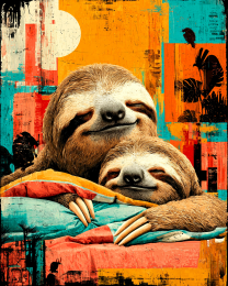 Mom Sloth with Baby in Bed