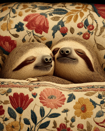 Two Sloths Cuddle in Bed