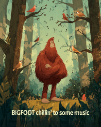 Bigfoot Chilling to Some Music Art Print