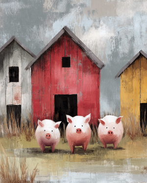 Three Pigs in a Barnyard Folk Art