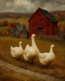 Three Geese on the Run Folk Art