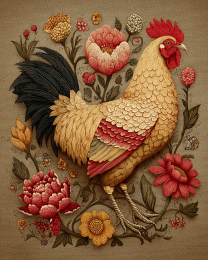Folk Art Chicken Embroidery Style