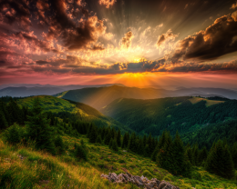 Gorgeous Landscapes - Serene Sunset Over Green Mountains