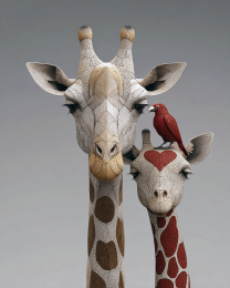 Two Giraffes and a Bird
