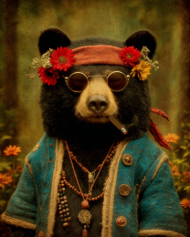Old Hippie Bear Smoking Pot