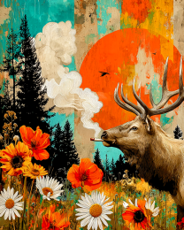 Pop-Art Bull Elk Smoking a Joint