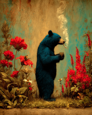 Bear Having a Smoke and Beer