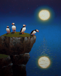 Plucky Amusing Puffins - Moonlit Puffins 1