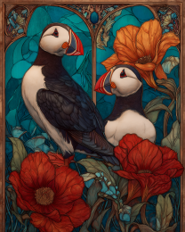 Plucky Art Nouveau Puffins - Plucky Puffins 2.