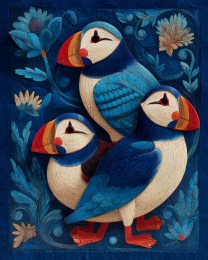 Plucky Folk Art Puffins - Primitive Painting of Puffins 11