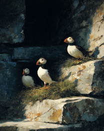 Plucky Peaceful Puffins - Watercolor Dry Brush Puffins 11