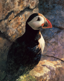 Plucky Peaceful Puffins - Watercolor Dry Brush Puffins 6