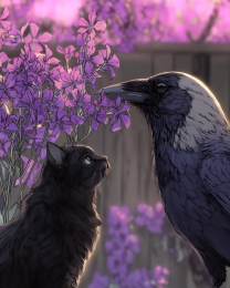 Cat Among Lavender Flowers