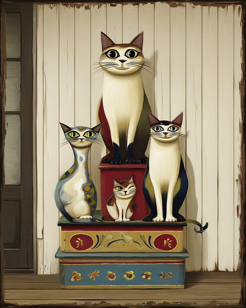 Rustic Style Cats - Cats Pose on the Boardwalk