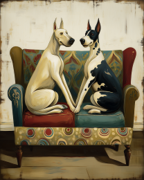 Rustic Style Dogs - Great Danes Sharing a Sofa