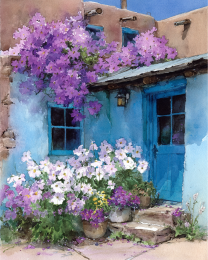 Blue Adobe Covered in Flowers