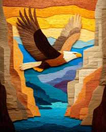 Wood Relief Style Eagle Flying in Canyon