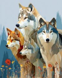 Stylized Wolf Family