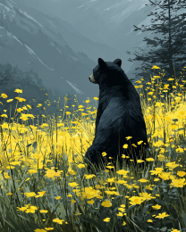 Bear Contemplating Life Among Spring Flowers