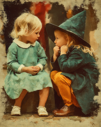 Young Witch Explaining Magic to a Friend
