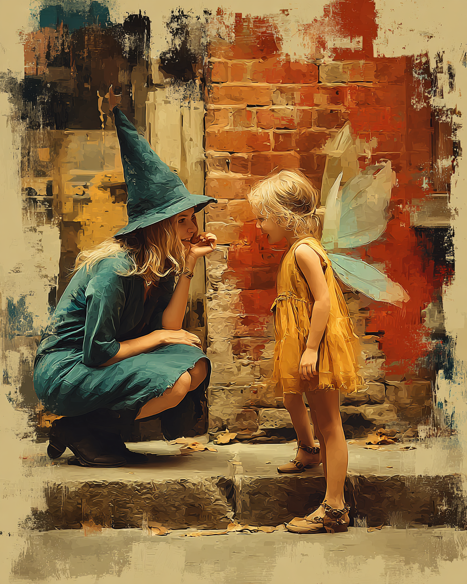 Young Witch Explaining Her Type of Magic to a Fairy