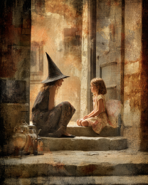 Witch Hanging Out with Young Girl