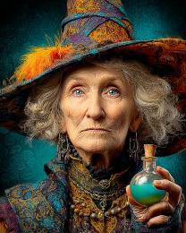 Witch Broomhilda Crumb with Her Potion