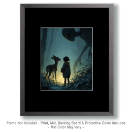 Little Girl Telling a Fawn Not to Be Afraid of the Extraterrestrial Art