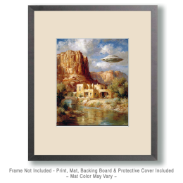 Extraterrestrial Saucer Hovering Over Adobe Home Art
