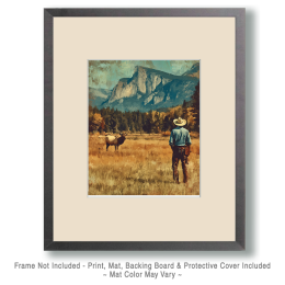 Cowboy Watching Bull Elk Art