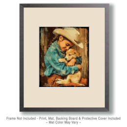 Young Cowgirl with Her New Puppy Art