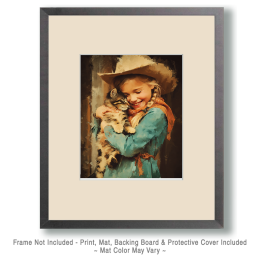 Young Cowgirl with Her New Kitten Art