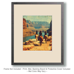 Three Cowgirls Riding Along the Colorado River in the Grand Canyon Art