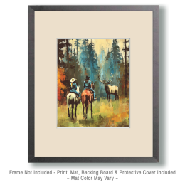 Couple of Cowgirls Confront a Bull Elk Art