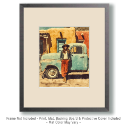 Cowgirl in Front of Her Old Pickup Truck Art