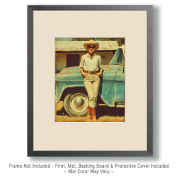 Vintage Cowgirl by Her Trusty Old Pickup Truck Art