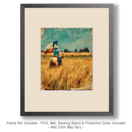 Cowgirl Carrying the Texas Flag Art