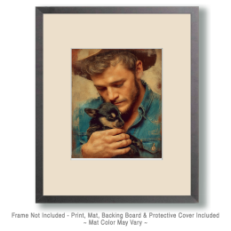 Cowboy Comforting His New Puppy Art