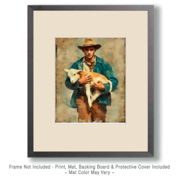 Cowboy Carrying Calf Art